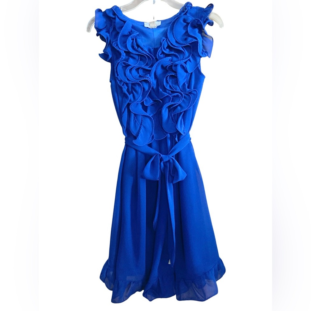 CiCi London Vintage Formal Cobalt Blue Ruffled Sleeveless Cocktail Dress EUC